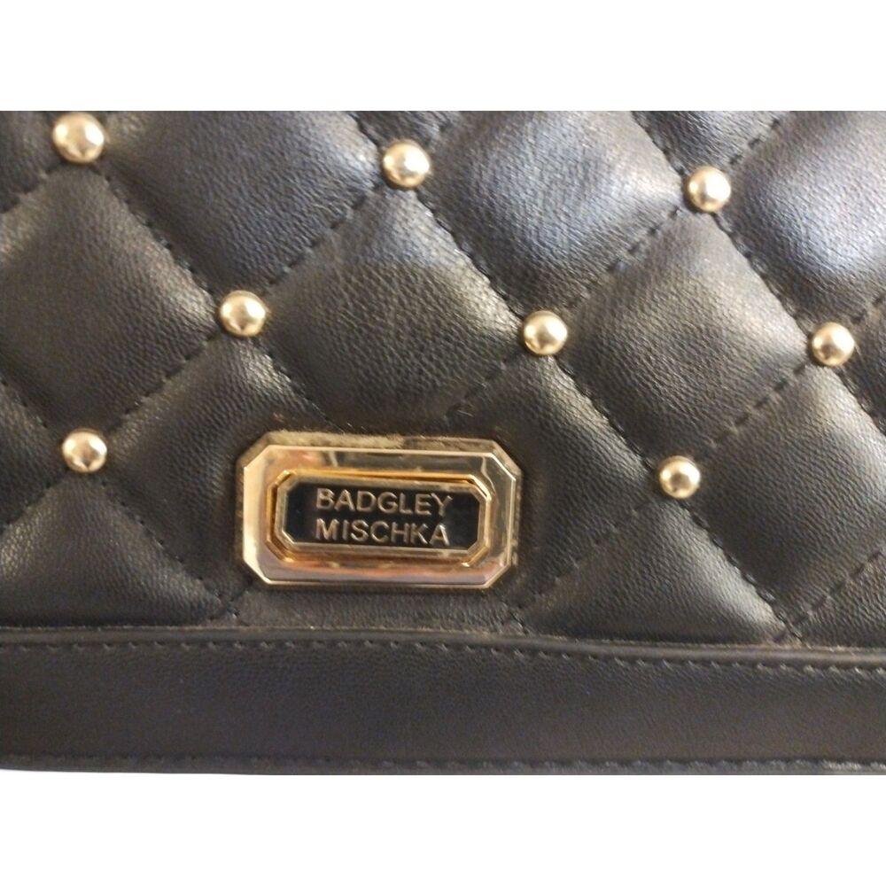 Badgley Mischka Vegan Leather Black Crossbody Purse Gold Chain Studded Punk - Picture 7 of 7